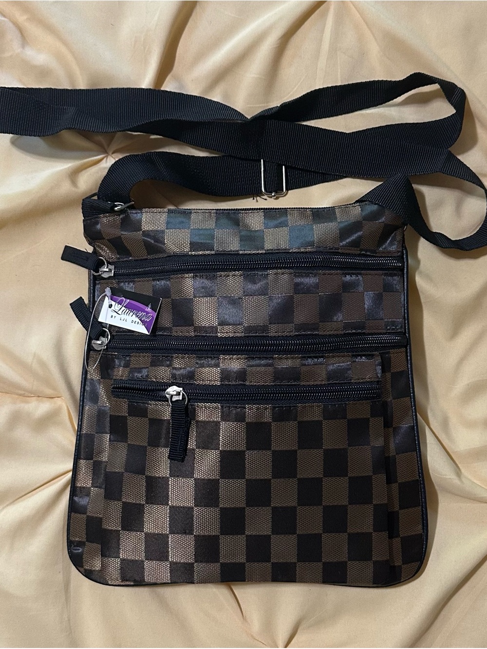 Unbranded Women Brown Checkered Crossbody Bag